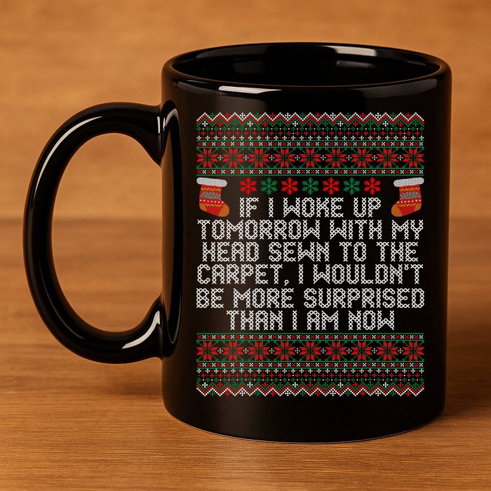 Christmas I Woke up Tomorrow With My Head Sewn to the Carpet 11oz C Handle Ceramic Mug