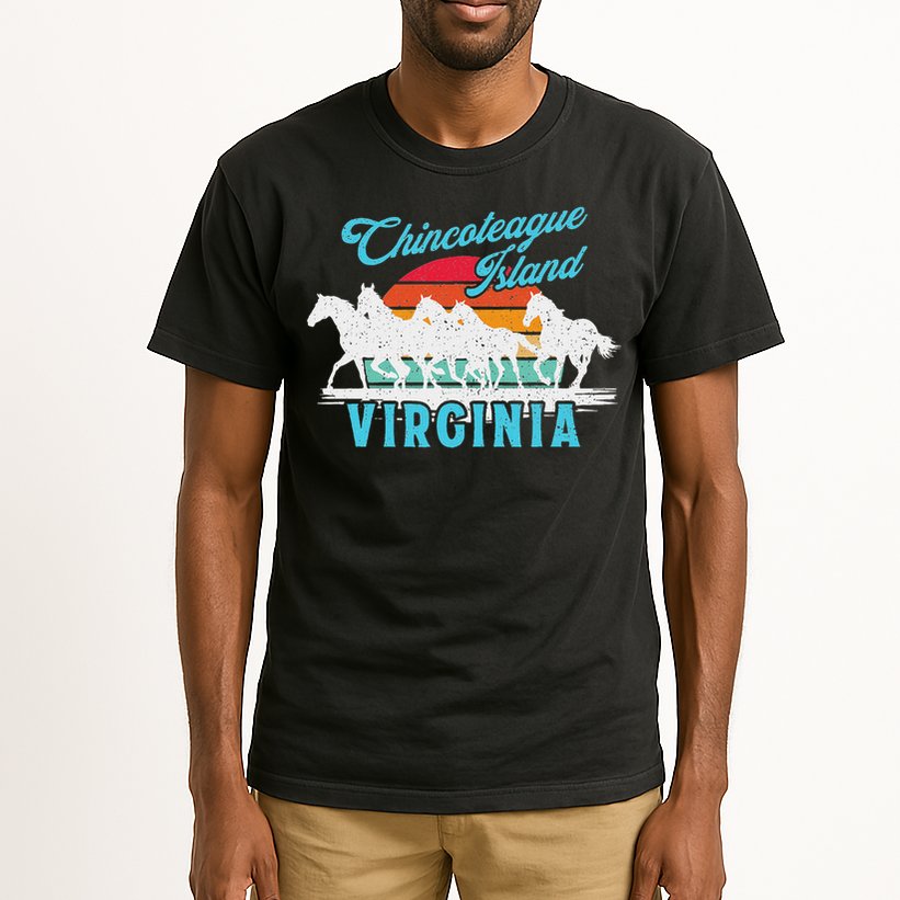 Chincoteague Island Wild Horses Virginia Travel  Tall T-Shirt