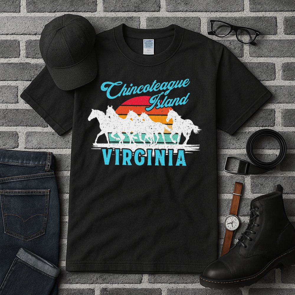 Chincoteague Island Wild Horses Virginia Travel  Tall T-Shirt
