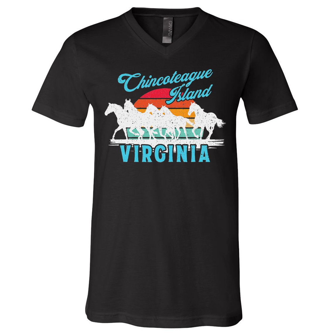 Chincoteague Island Wild Horses Virginia Travel  V-Neck T-Shirt