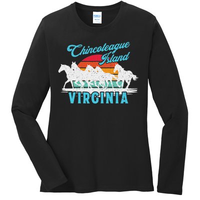 Chincoteague Island Wild Horses Virginia Travel  Ladies Long Sleeve Shirt