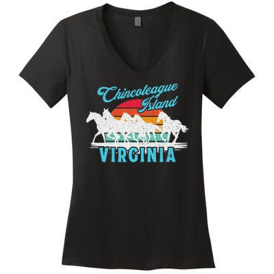 Chincoteague Island Wild Horses Virginia Travel  Women's V-Neck T-Shirt