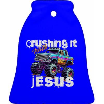 Crushing It With Jesus Christian Monster Truck Jesus Ceramic Bell Ornament