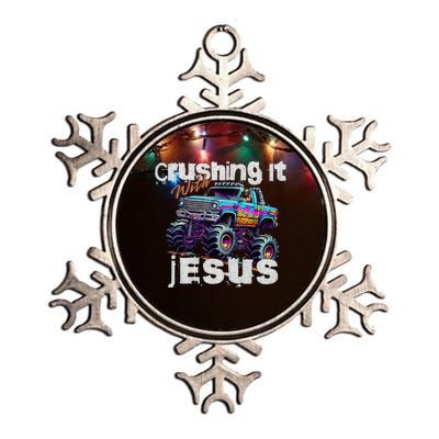 Crushing It With Jesus Christian Monster Truck Jesus Metallic Star Ornament