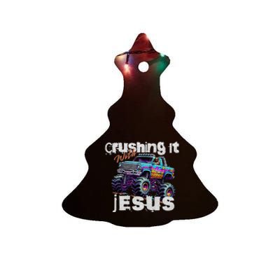 Crushing It With Jesus Christian Monster Truck Jesus Ceramic Tree Ornament