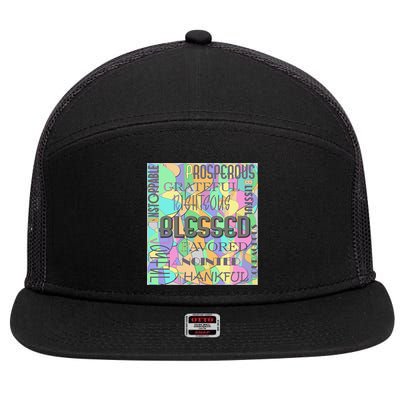 Christian Inspirational Word Collage 7 Panel Mesh Trucker Snapback Hat