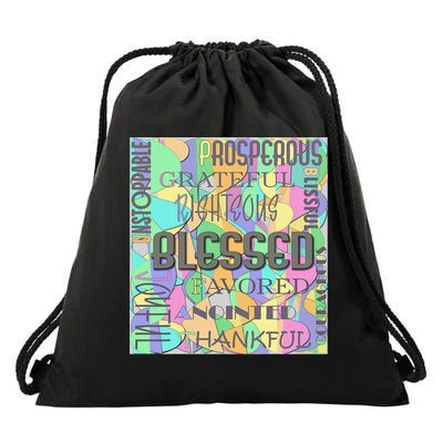 Christian Inspirational Word Collage Drawstring Bag