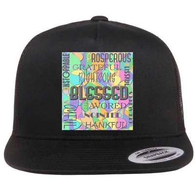 Christian Inspirational Word Collage Flat Bill Trucker Hat