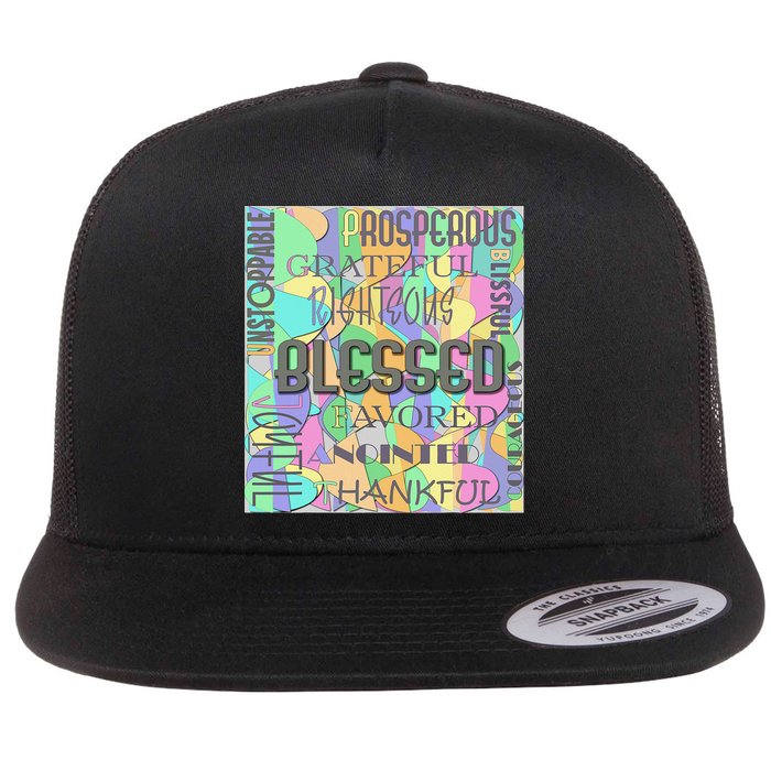 Christian Inspirational Word Collage Flat Bill Trucker Hat