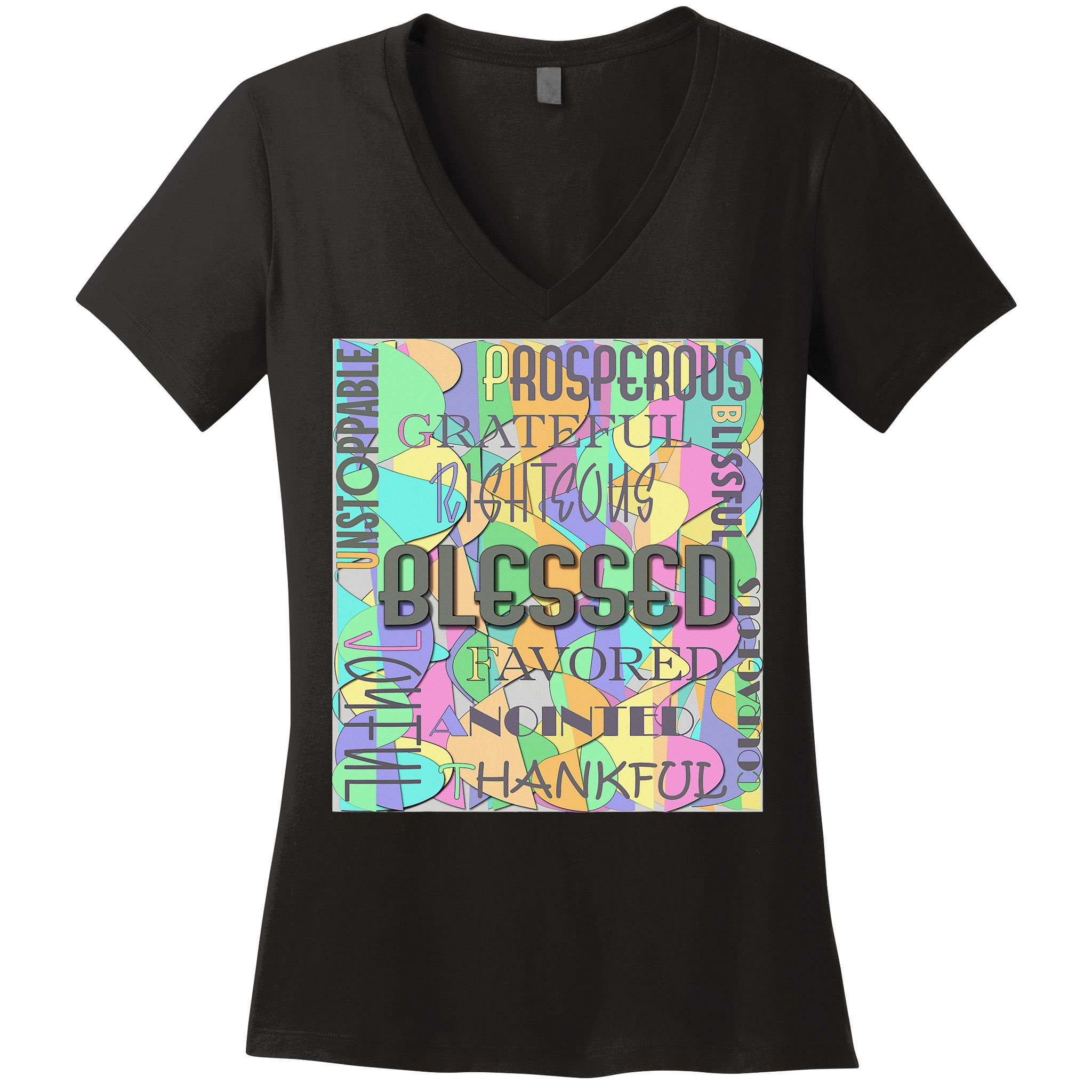 Christian Inspirational Word Collage Women's V-Neck T-Shirt