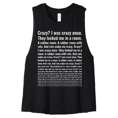 Crazy? I Was Crazy Once. Funny Trending Meme Women's Racerback Cropped Tank