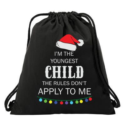 Christmas I'm Youngest Child I Make The Rules Christmas Lights Xmas Drawstring Bag