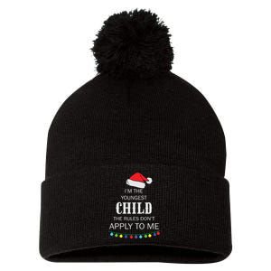 Christmas I'm Youngest Child I Make The Rules Christmas Lights Xmas Pom Pom 12in Knit Beanie