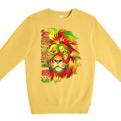 Cool Juneteenth 1865 Lion Head Face Premium Crewneck Sweatshirt