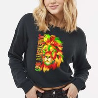 Cool Juneteenth 1865 Lion Head Face Cropped Pullover Crew