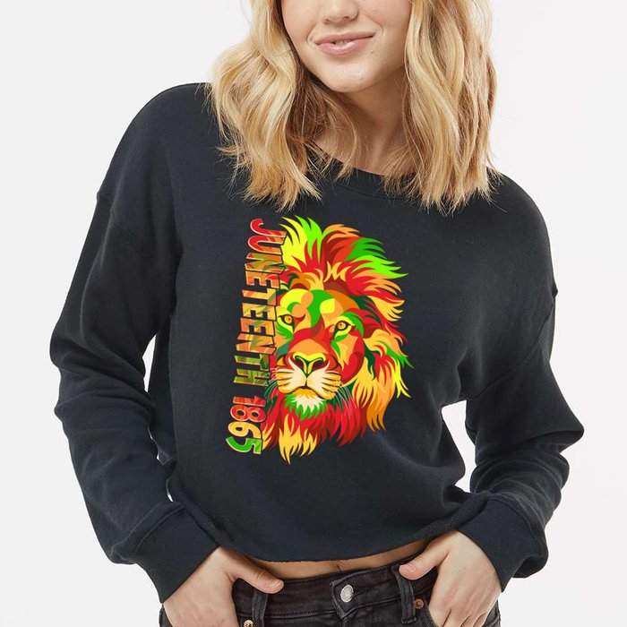 Cool Juneteenth 1865 Lion Head Face Cropped Pullover Crew