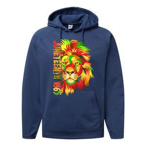 Cool Juneteenth 1865 Lion Head Face Performance Fleece Hoodie