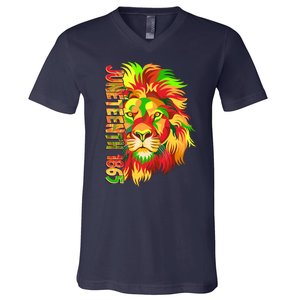 Cool Juneteenth 1865 Lion Head Face V-Neck T-Shirt