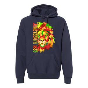 Cool Juneteenth 1865 Lion Head Face Premium Hoodie