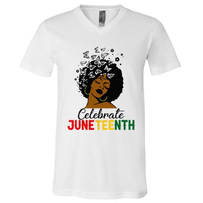 Celebrate Juneteenth 1865 Black Girl Magic Melanin Women V-Neck T-Shirt