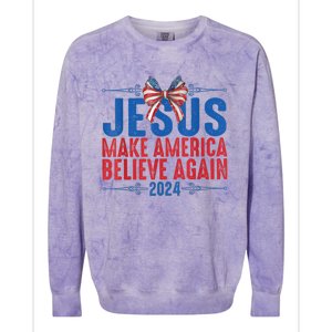 Coquette Jesus 2024 Make America Believe Again Colorblast Crewneck Sweatshirt