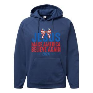 Coquette Jesus 2024 Make America Believe Again Performance Fleece Hoodie