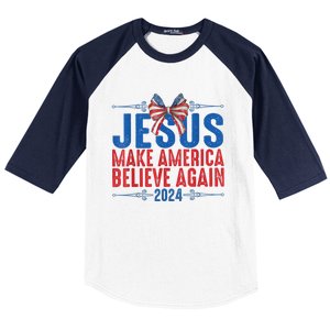 Coquette Jesus 2024 Make America Believe Again Baseball Sleeve Shirt