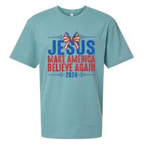 Coquette Jesus 2024 Make America Believe Again Sueded Cloud Jersey T-Shirt