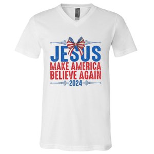 Coquette Jesus 2024 Make America Believe Again V-Neck T-Shirt