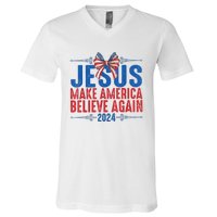 Coquette Jesus 2024 Make America Believe Again V-Neck T-Shirt