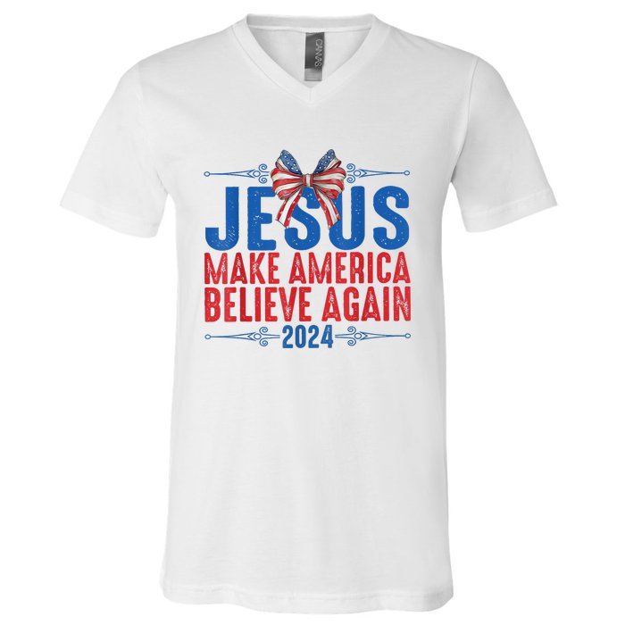 Coquette Jesus 2024 Make America Believe Again V-Neck T-Shirt