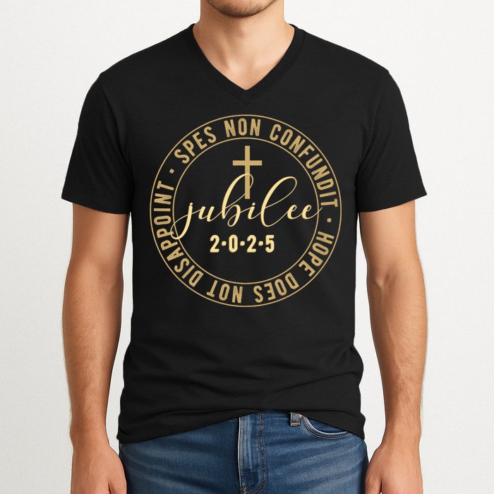 Catholic Jubilee 2025 Commemorative Design With Crucifix V-Neck T-Shirt