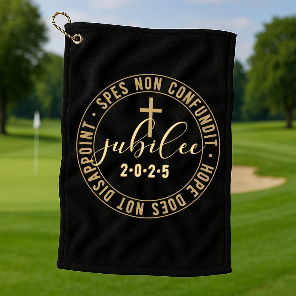 Catholic Jubilee 2025 Commemorative Design With Crucifix Golf Towel
