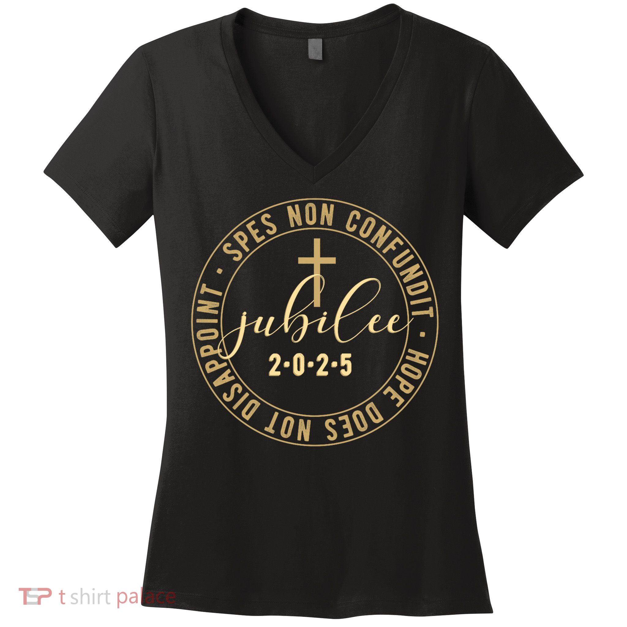 Catholic Jubilee 2025 Commemorative Design With Crucifix Women's V-Neck T-Shirt