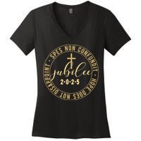 Catholic Jubilee 2025 Commemorative Design With Crucifix Women's V-Neck T-Shirt