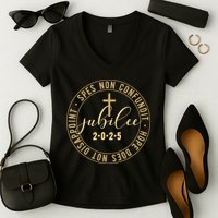 Catholic Jubilee 2025 Commemorative Design With Crucifix Women's V-Neck T-Shirt