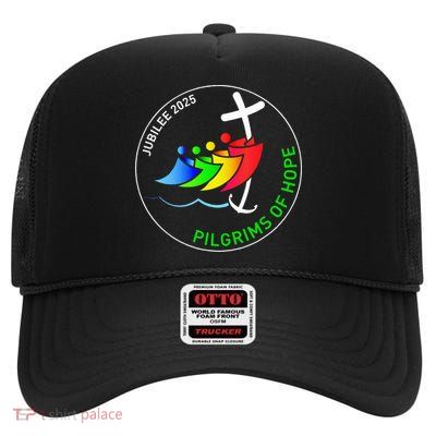 Catholic Jubilee 2025 Stained Glass Pilgrims Of Hope High Crown Mesh Back Trucker Hat