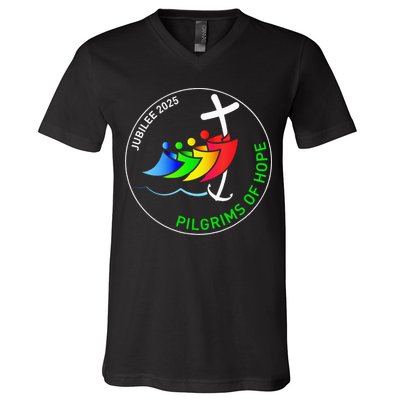 Catholic Jubilee 2025 Stained Glass Pilgrims Of Hope V-Neck T-Shirt