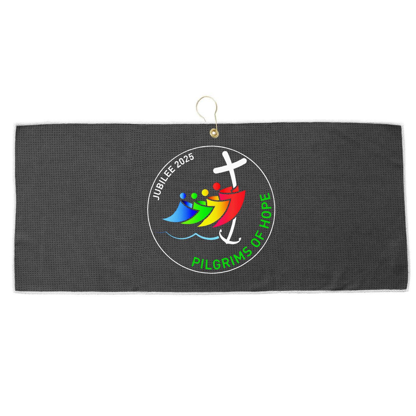 Catholic Jubilee 2025 Stained Glass Pilgrims Of Hope Large Microfiber Waffle Golf Towel