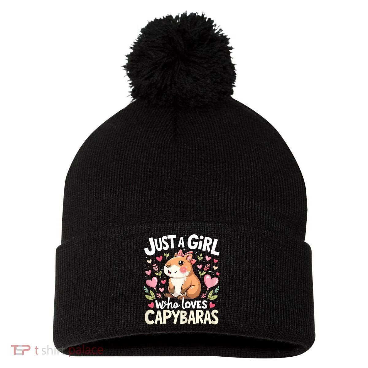 Capybara Just A Girl Who Loves Capybara Lover Pom Pom 12in Knit Beanie