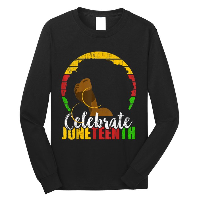 Celebrate Juneteenth Afro Woman Retro African Colors Gift Long Sleeve Shirt