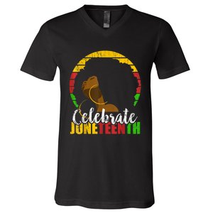 Celebrate Juneteenth Afro Woman Retro African Colors Gift V-Neck T-Shirt