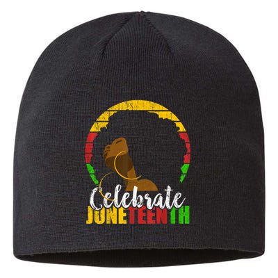 Celebrate Juneteenth Afro Woman Retro African Colors Gift Sustainable Beanie