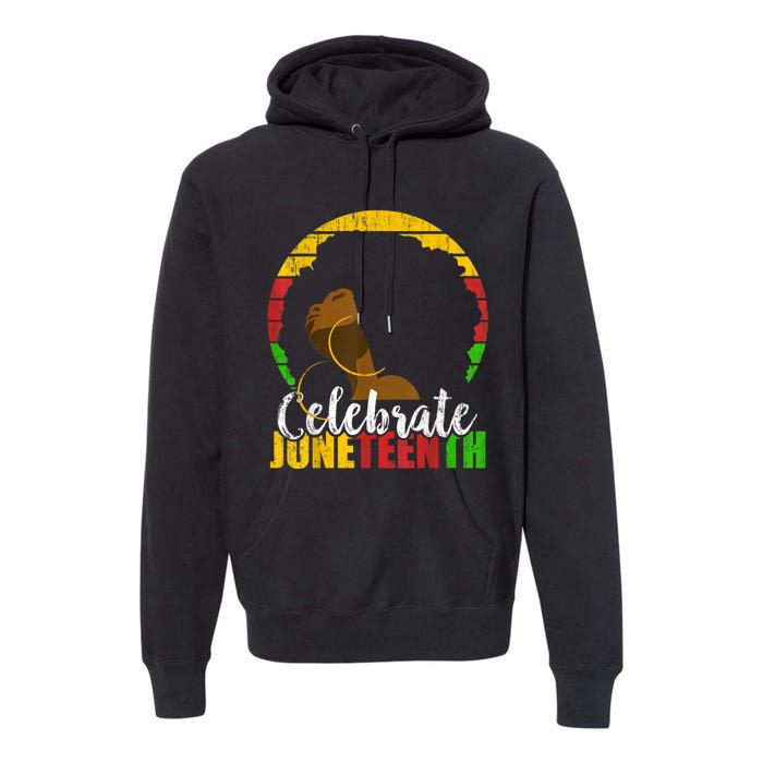 Celebrate Juneteenth Afro Woman Retro African Colors Gift Premium Hoodie