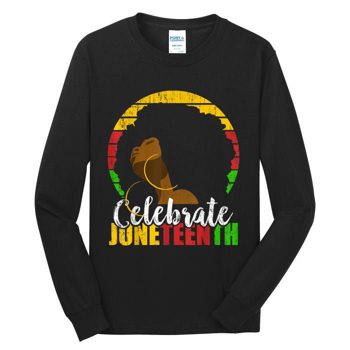 Celebrate Juneteenth Afro Woman Retro African Colors Gift Tall Long Sleeve T-Shirt