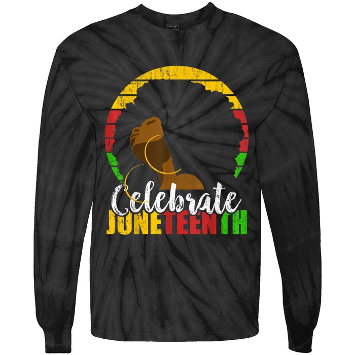 Celebrate Juneteenth Afro Woman Retro African Colors Gift Tie-Dye Long Sleeve Shirt