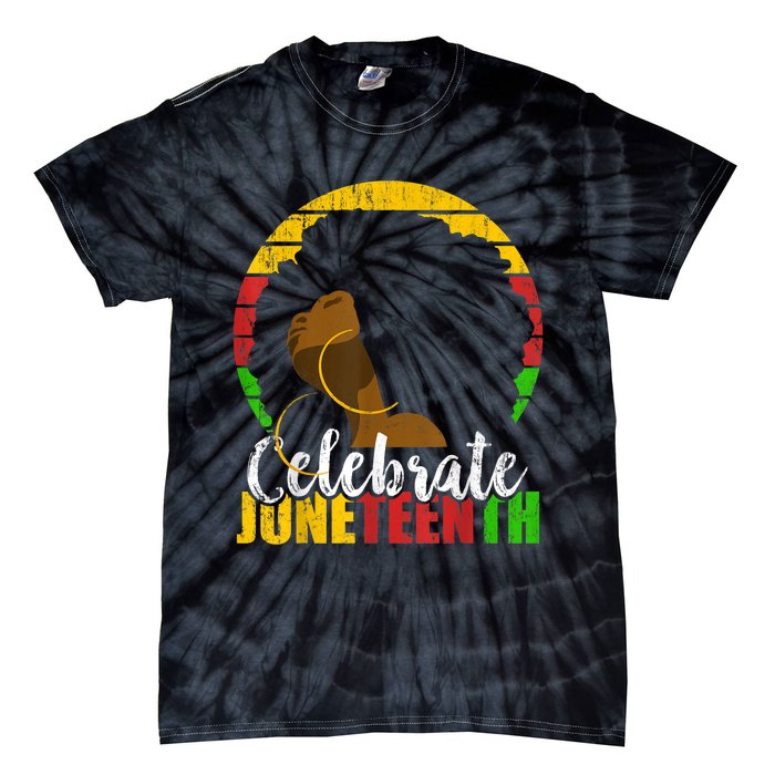 Celebrate Juneteenth Afro Woman Retro African Colors Gift Tie-Dye T-Shirt