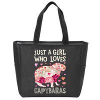 Capybara Just A  Who Loves Capybaras Flower  Floral  Zip Tote Bag