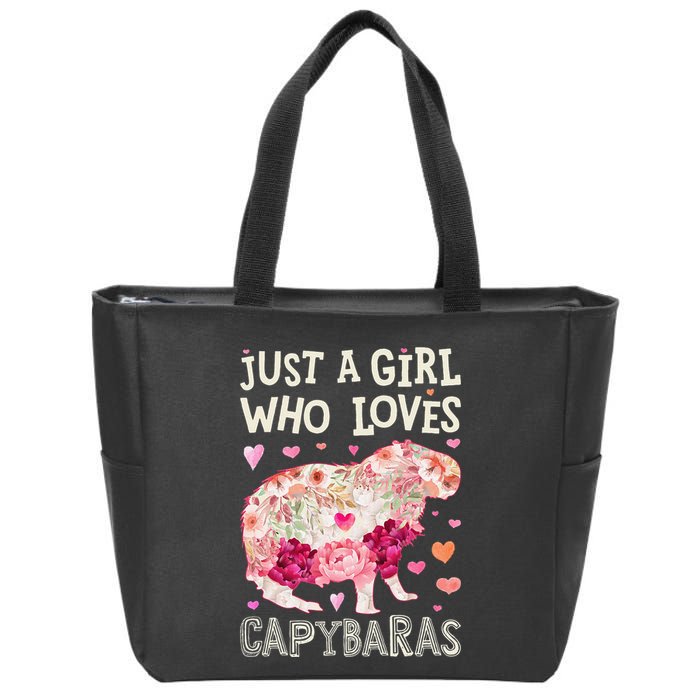 Capybara Just A  Who Loves Capybaras Flower  Floral  Zip Tote Bag