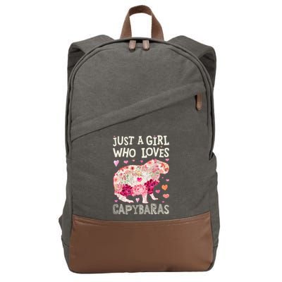 Capybara Just A  Who Loves Capybaras Flower  Floral  Cotton Canvas Backpack